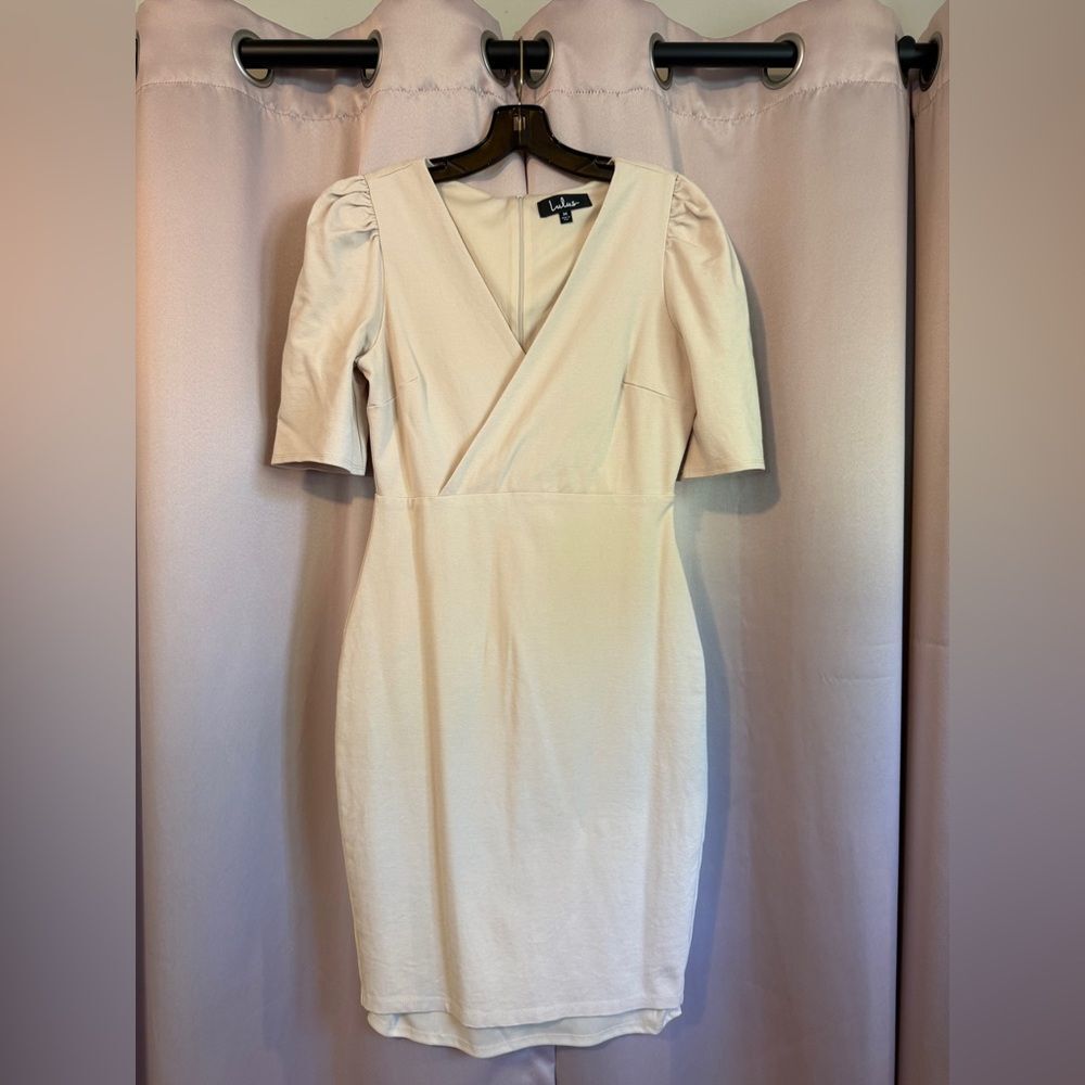 Lulu's Cream Puff Sleeve Sheath Midi Dress